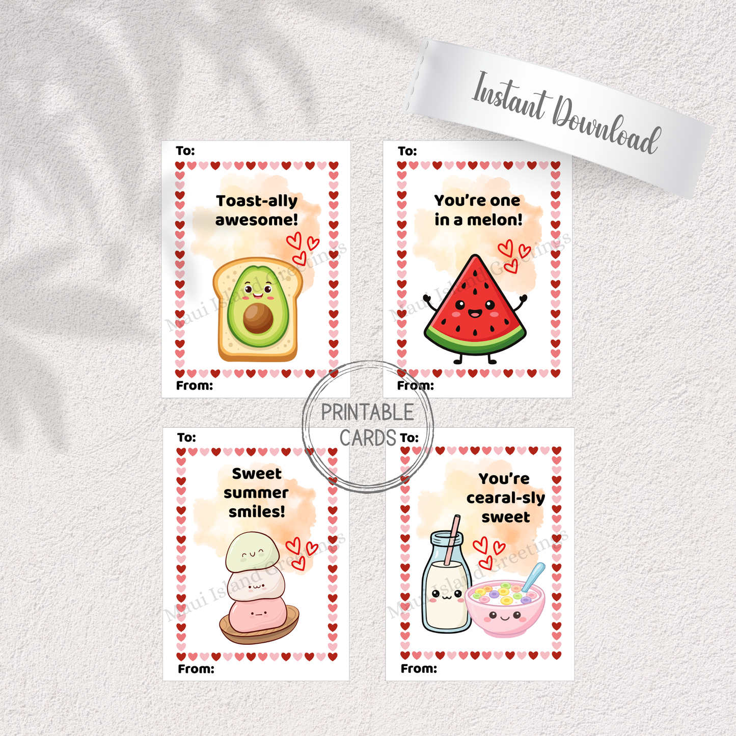 Kawaii Food Pun Valentine Cards