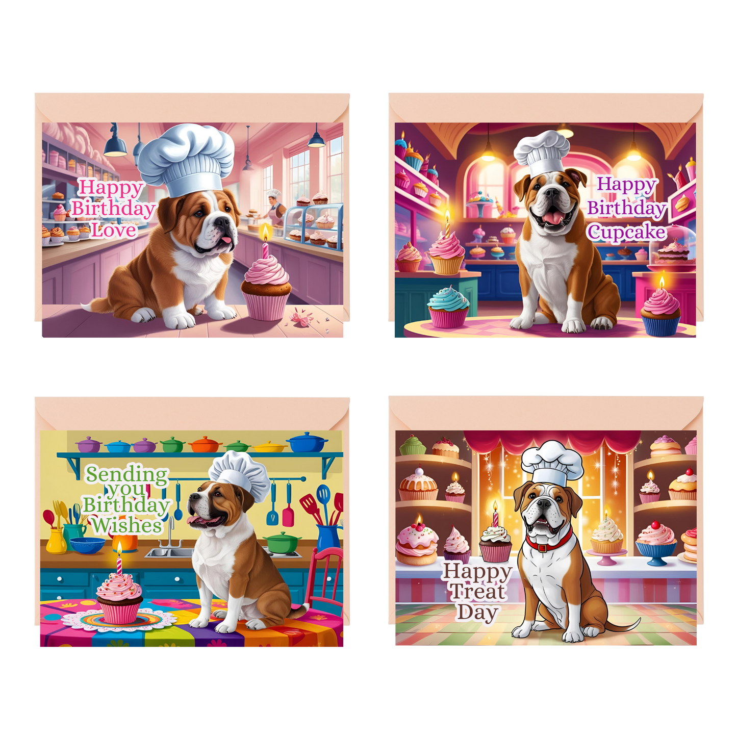 Bulldog Bakery Bash Birthday Greeting Cards