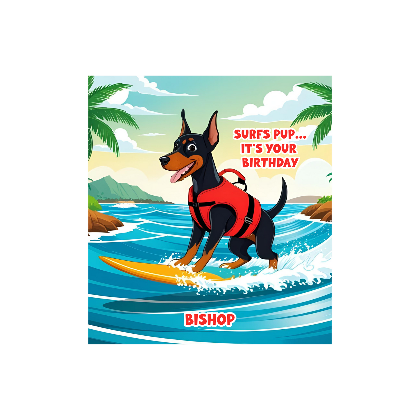 Personalized Surfing Dog Birthday Card