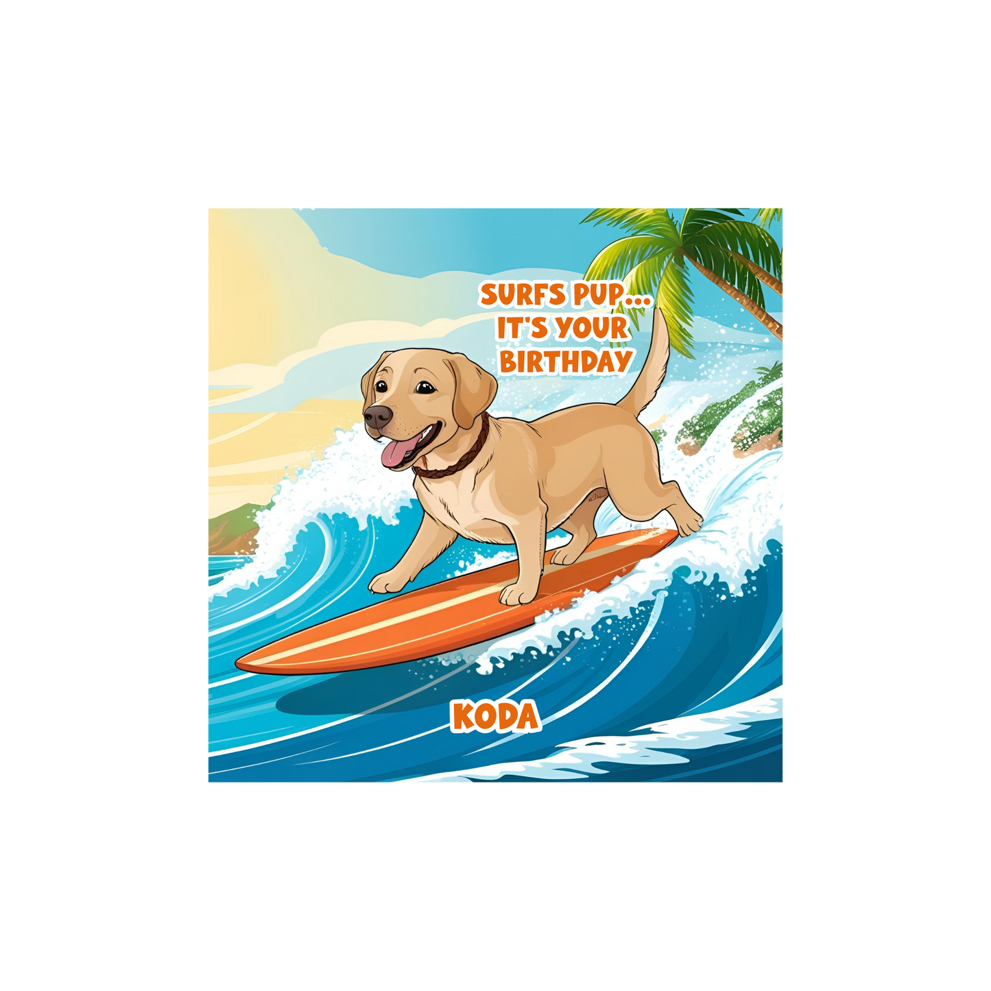 Personalized Surfing Dog Birthday Card