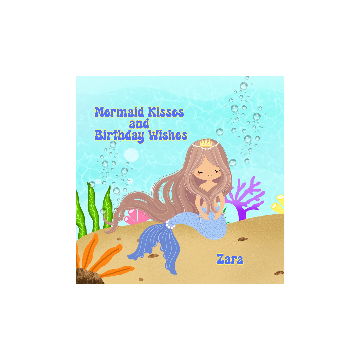 Personalized Mermaid Kisses and Birthday Wishes Card