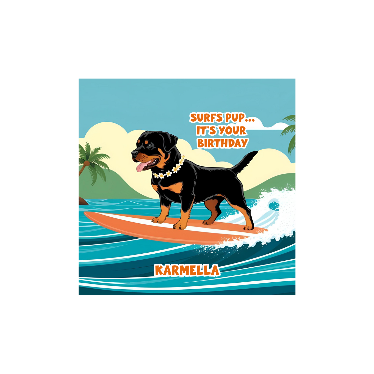 Personalized Surfing Dog Birthday Card