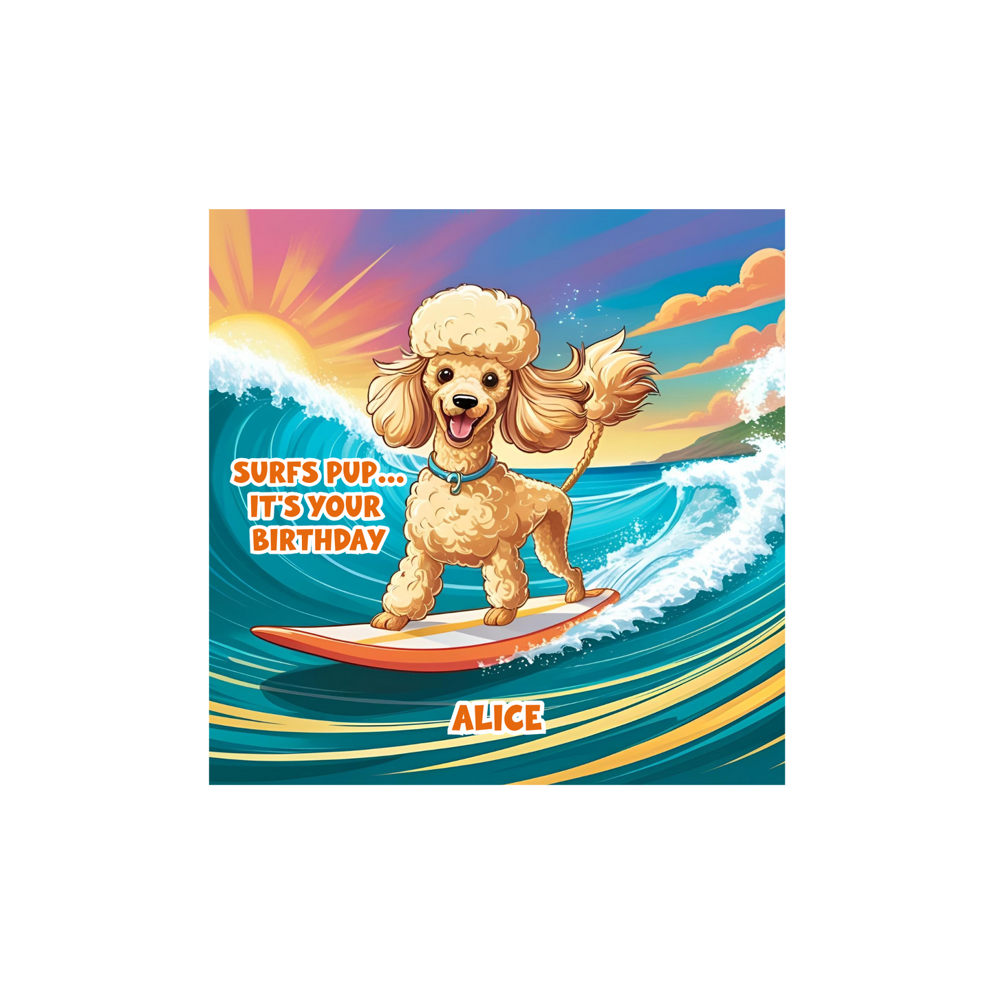Personalized Surfing Dog Birthday Card