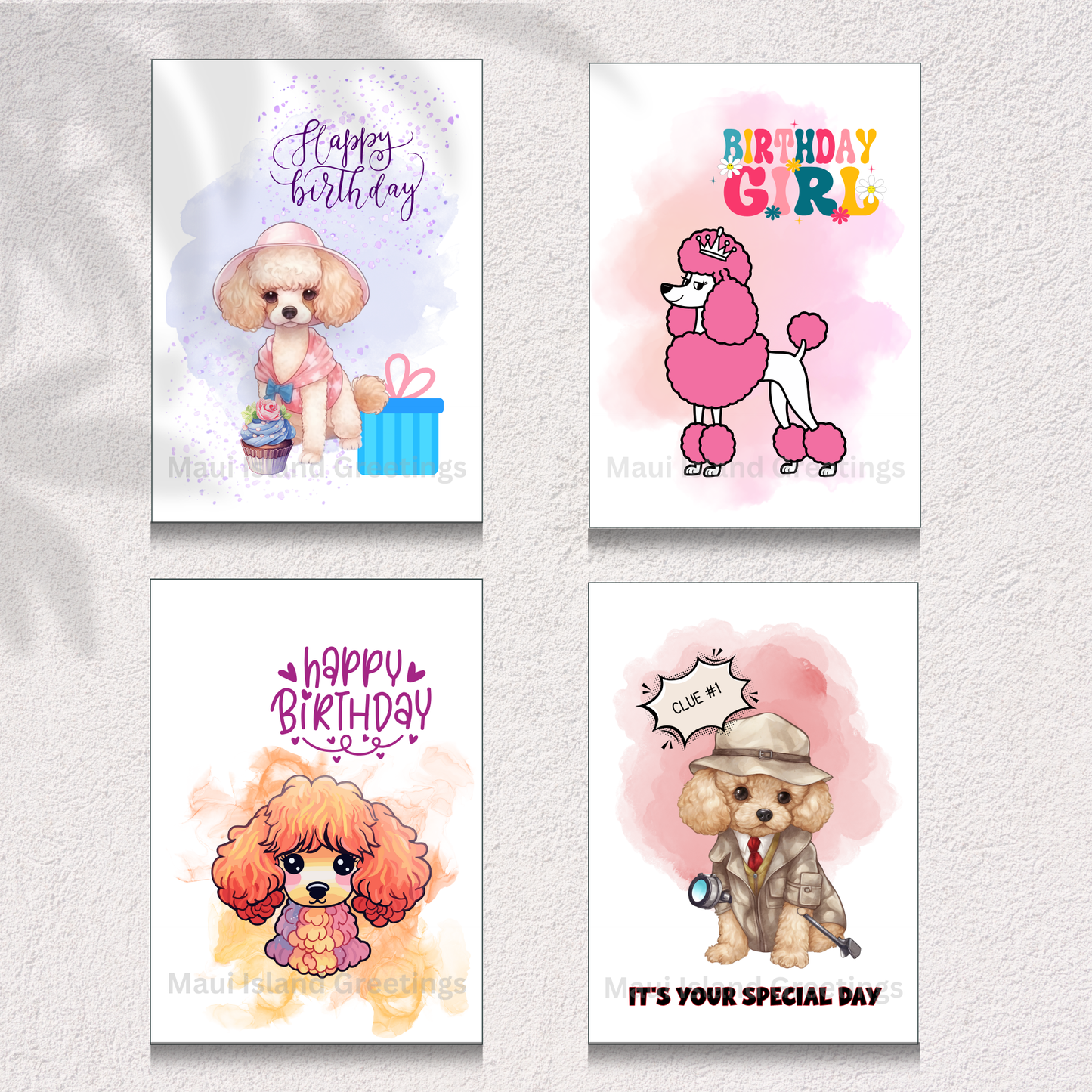 Poodle Birthday Bash Greeting Card Set
