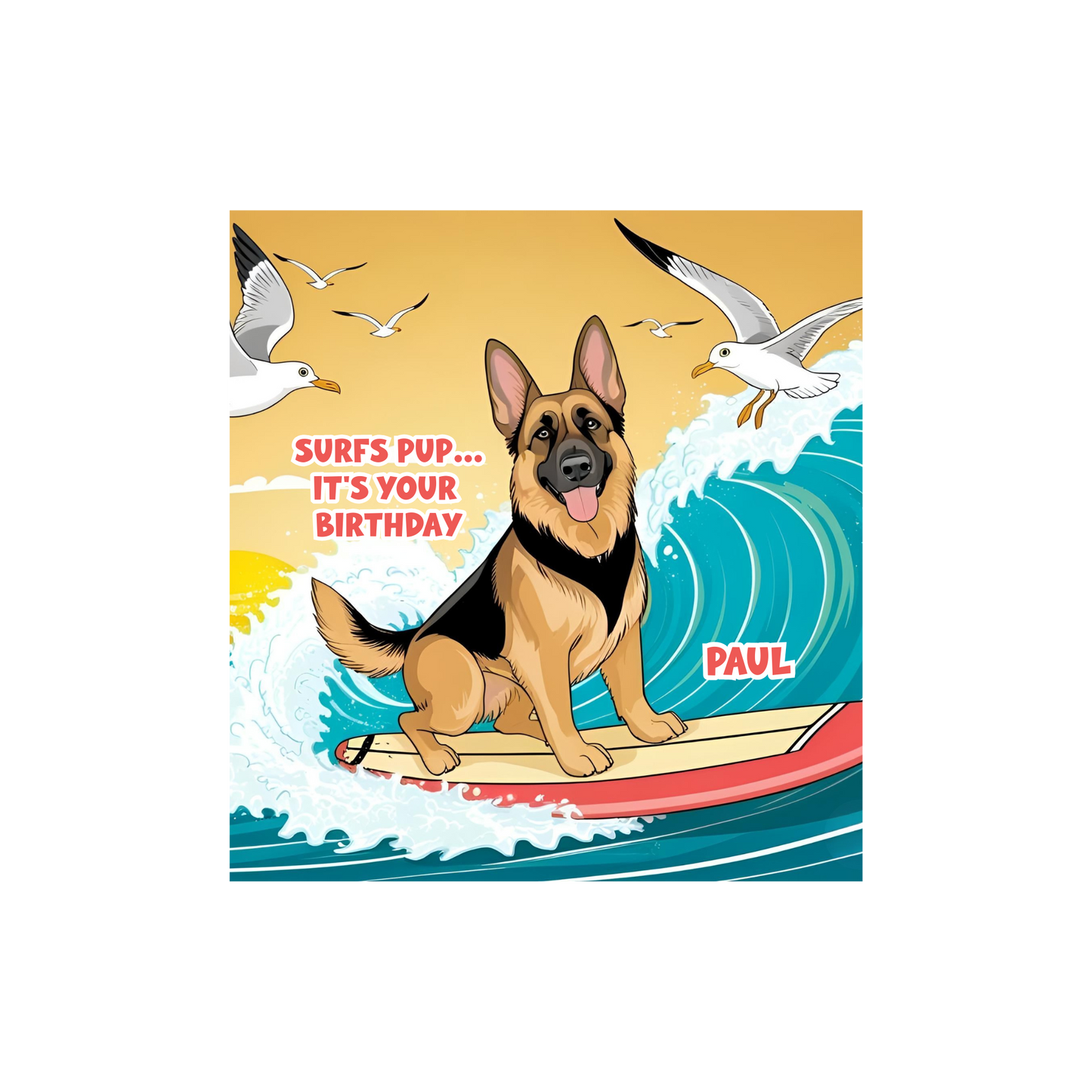 Personalized Surfing Dog Birthday Card
