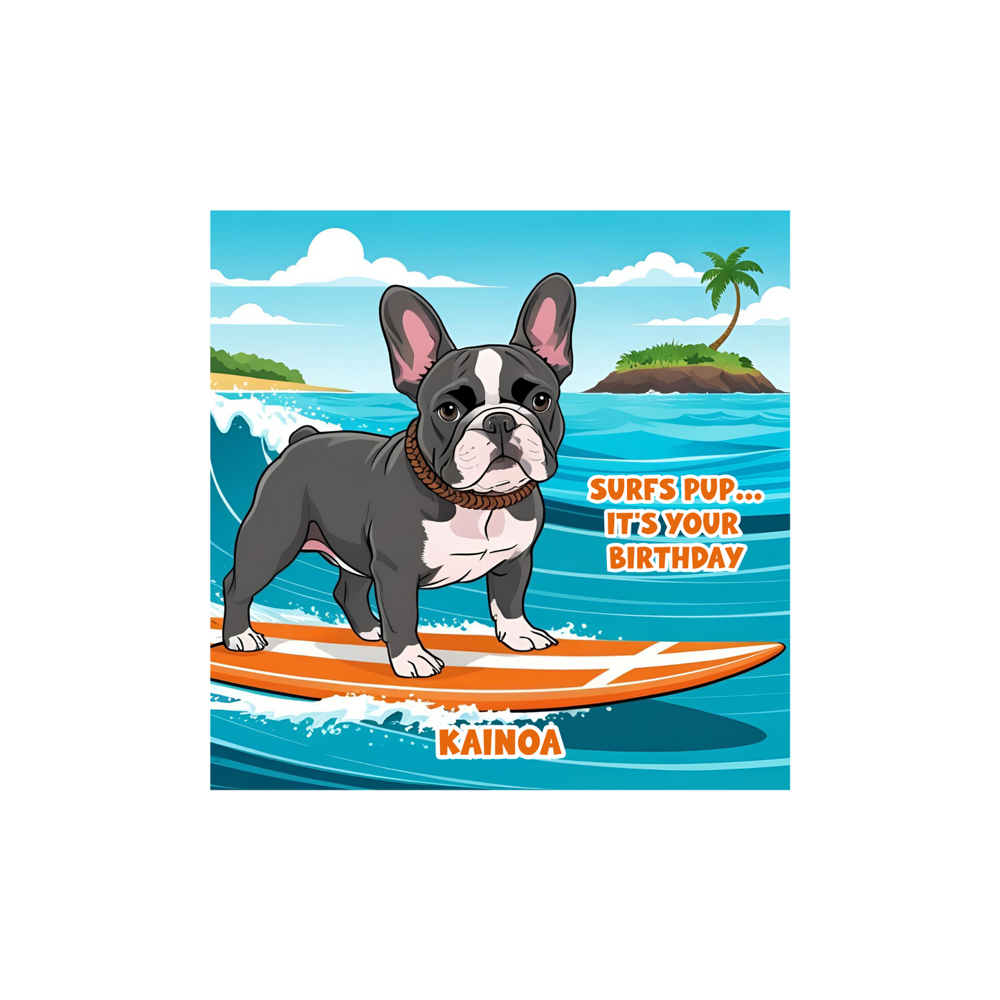 Personalized Surfing Dog Birthday Card