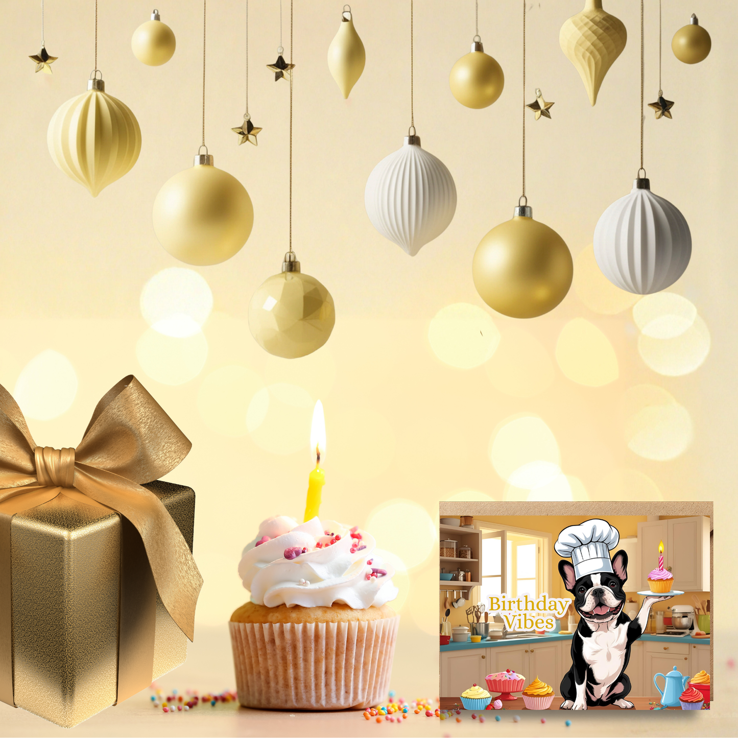 Barking Bakery Frenchie Birthday Greeting Card Set