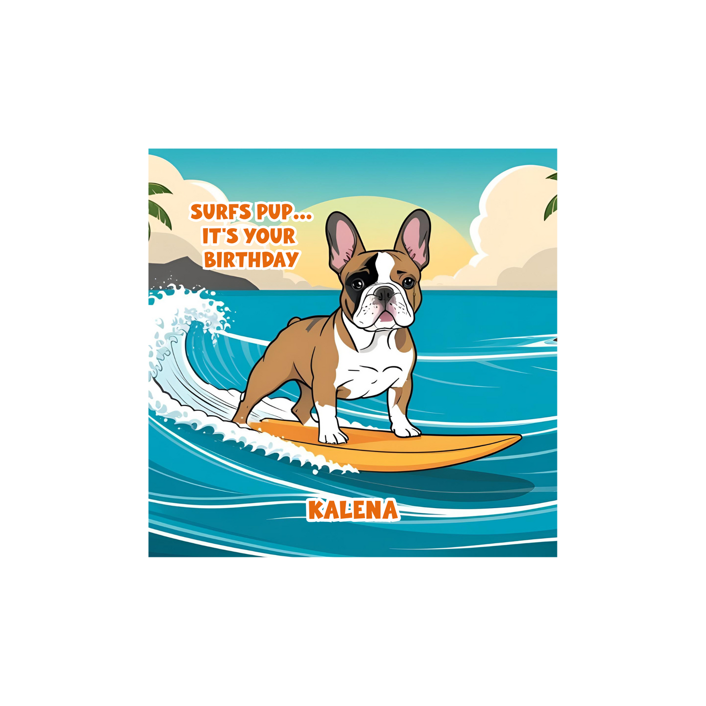 Personalized Surfing Dog Birthday Card
