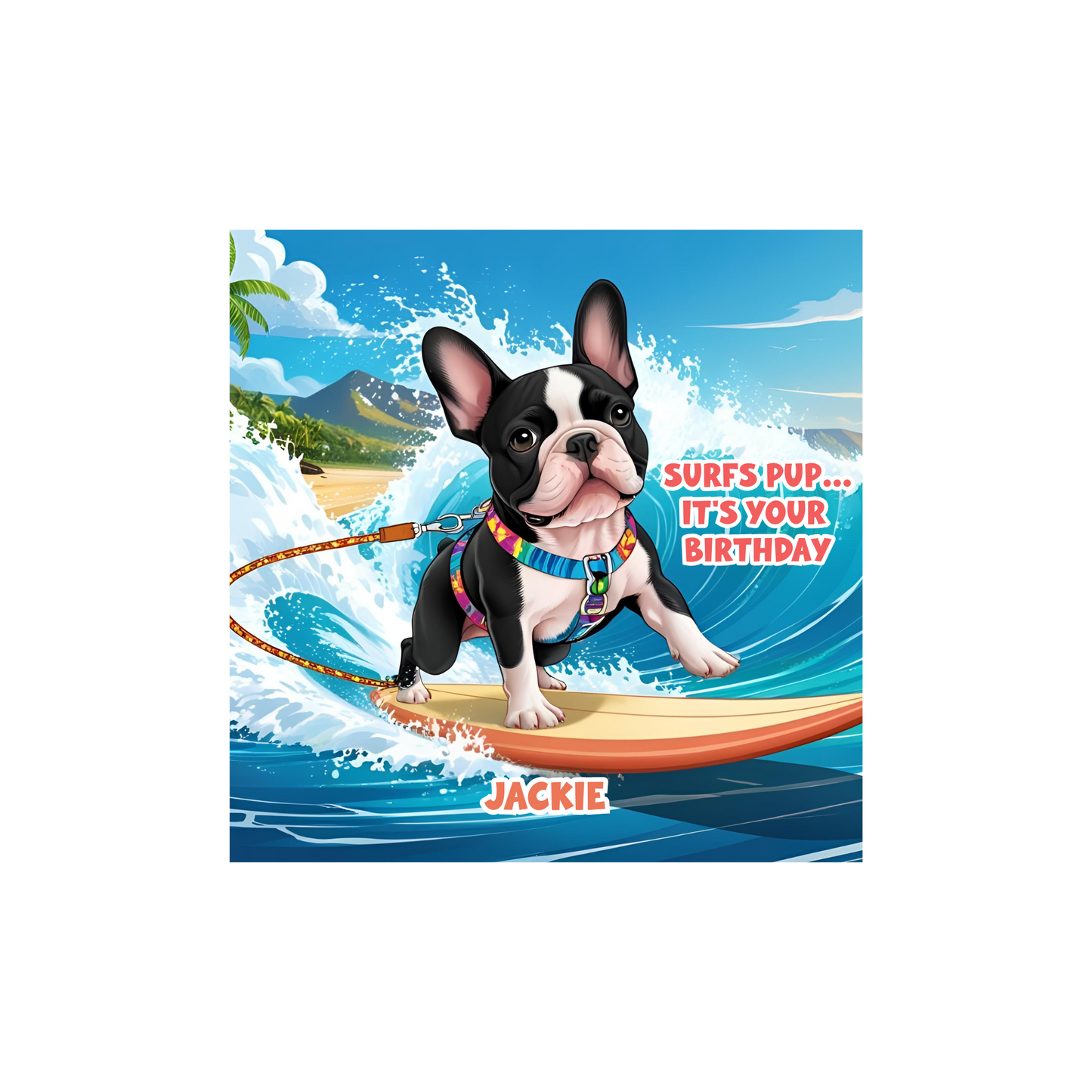 Personalized Surfing Dog Birthday Card
