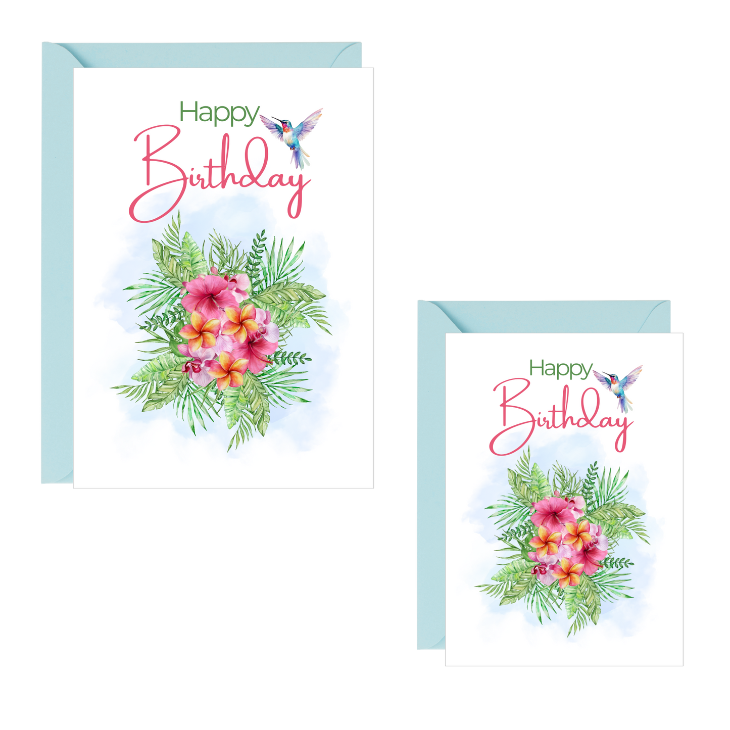 Tropical Flowers & Hummingbird Birthday Card Bundle