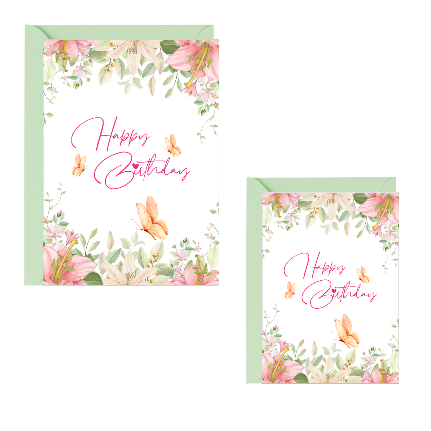 Watercolor Lilies and Butterflies Birthday Card Bundle