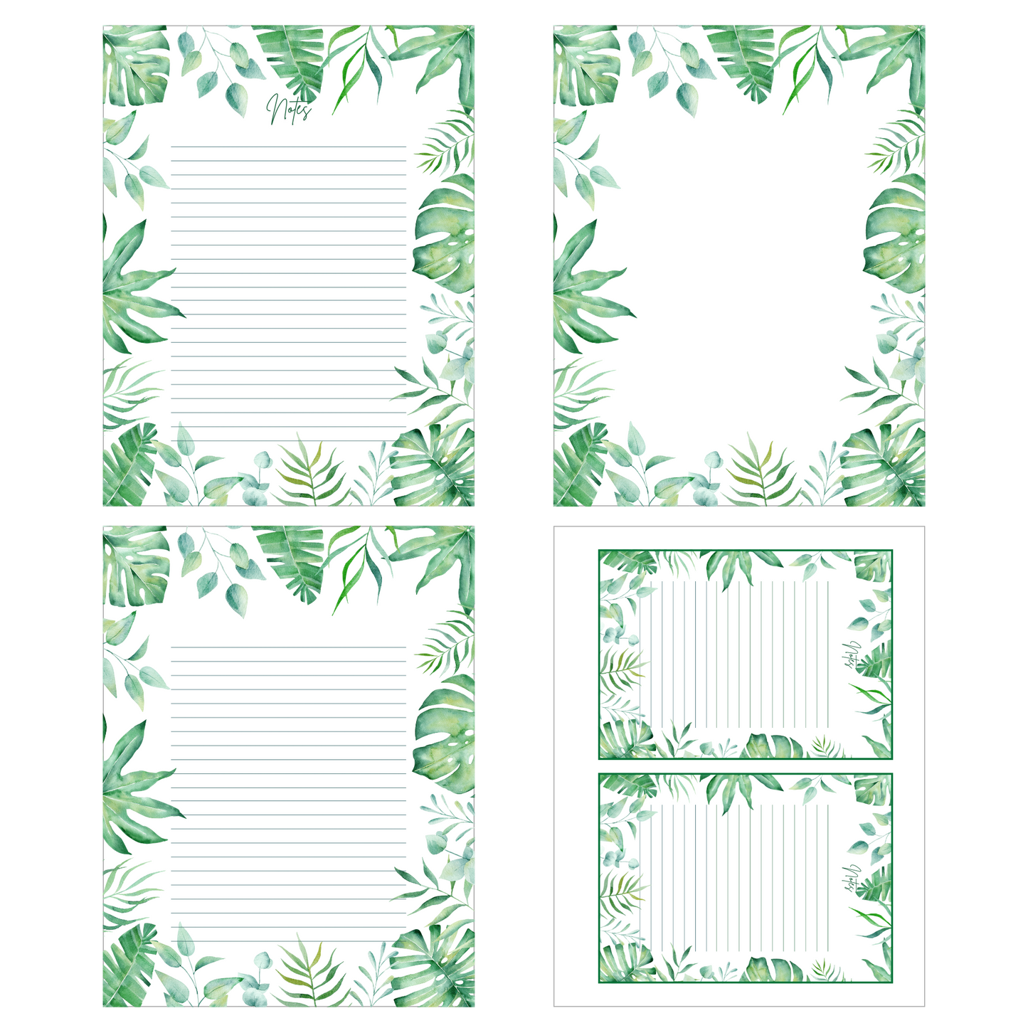 Lush Green Tropical Leaves Stationery Set