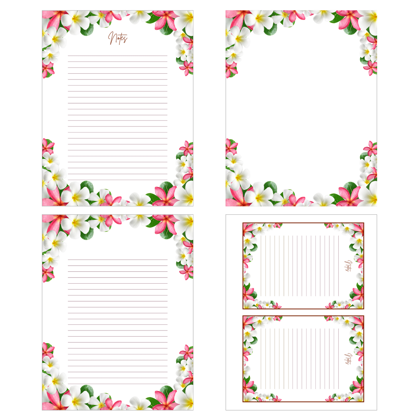 Pink & White Plumeria Stationery Set