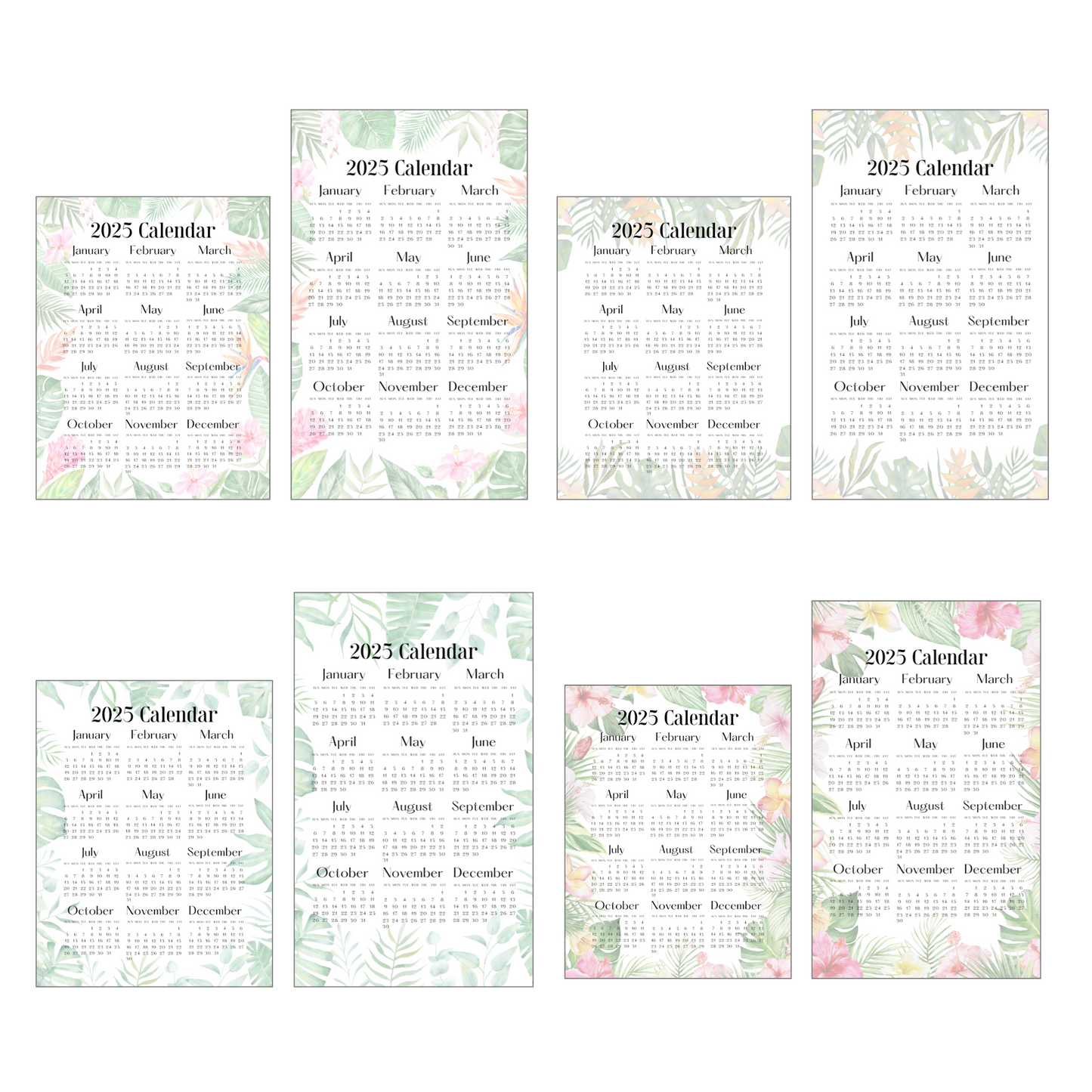 2025 Watercolor Tropical Flowers Calendar Set