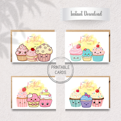 Kawaii Cupcake Cuties Birthday Wishes Set