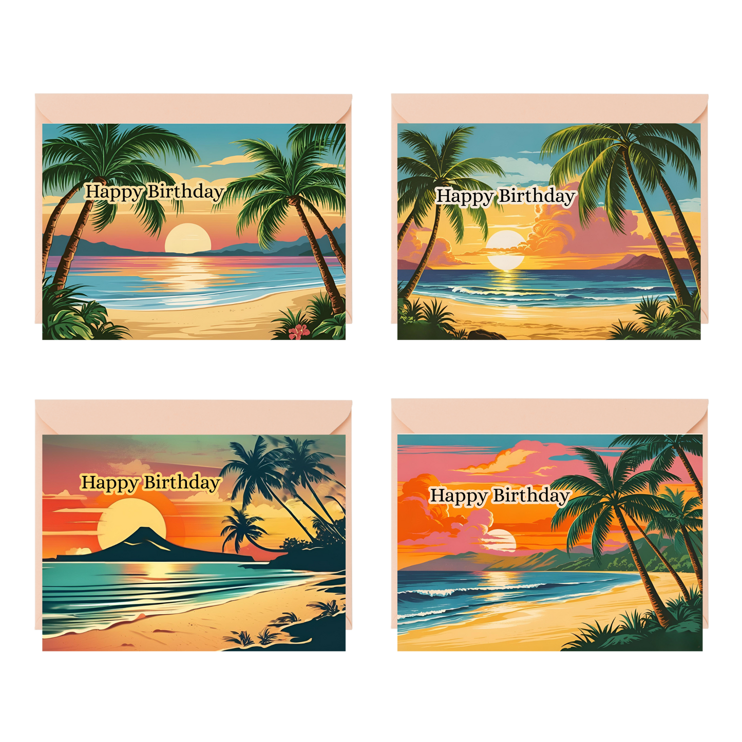 Tropical Sunset Birthday Greeting Cards
