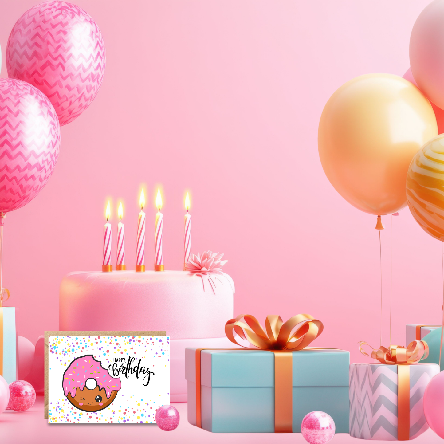 Kawaii Donut Delights Birthday Card Set