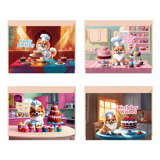 Pastry Pomeranian Birthday Cards