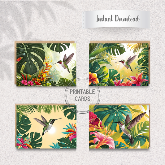 Tropical Bloom & Hummingbird Greeting Card Set