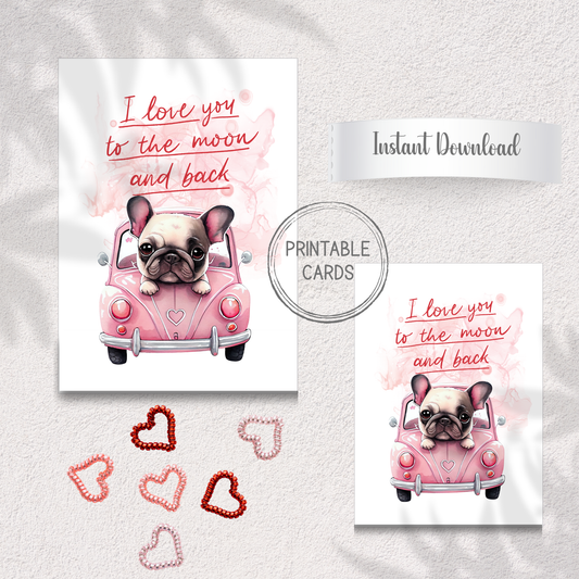 I Love You to the Moon and Back Frenchie Cards 2pc