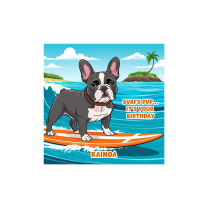 Personalized Surfing Dog Birthday Card