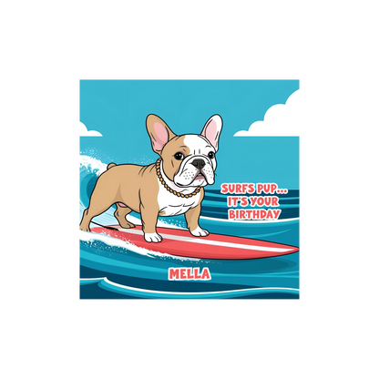 Personalized Surfing Dog Birthday Card