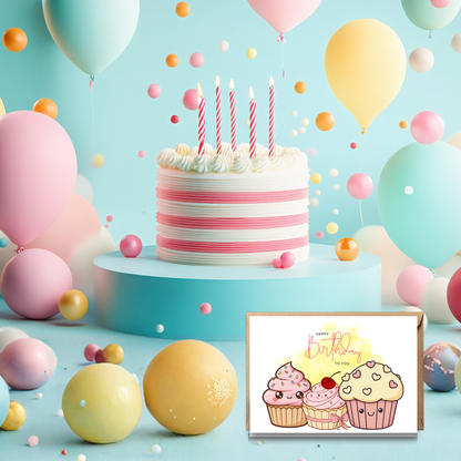 Kawaii Cupcake Cuties Birthday Wishes Set