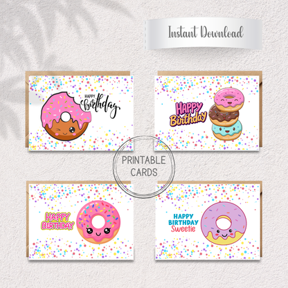 Kawaii Donut Delights Birthday Card Set
