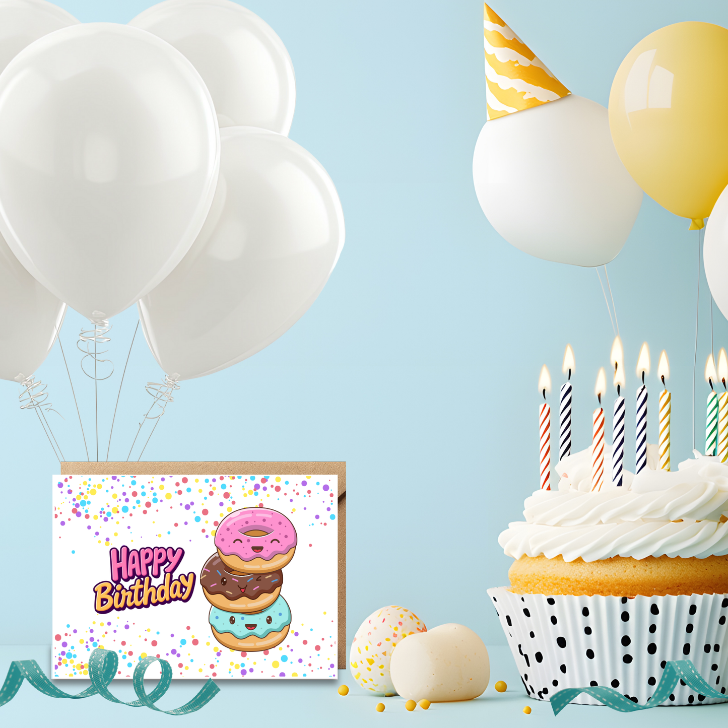 Kawaii Donut Delights Birthday Card Set