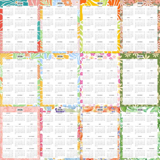 Printable 2026 Wall Calendar 2Pc Set – 12 Unique Designs (8.5" x 11" & 6" x 9")