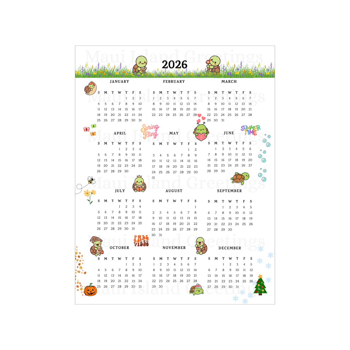 Turtley Stoked 2026 Wall Calendar