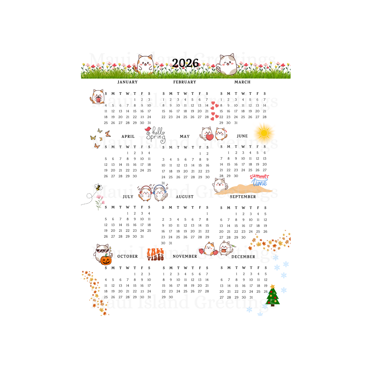 Kawaii Cat 2026 Wall Calendar