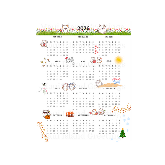 Kawaii Cat 2026 Wall Calendar