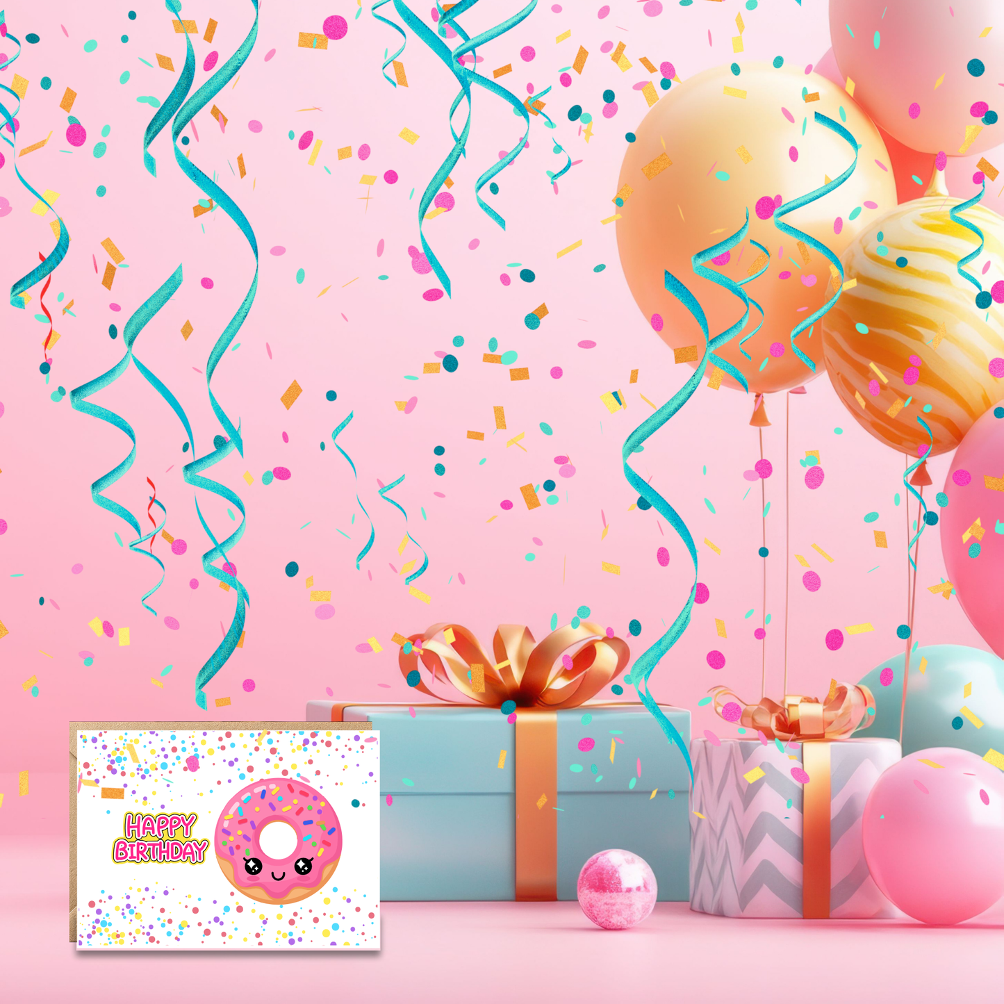 Kawaii Donut Delights Birthday Card Set