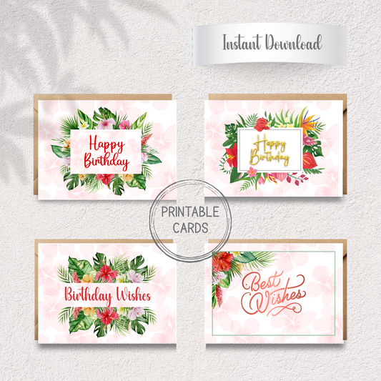Tropical Island Garden Blooms Birthday Card Set