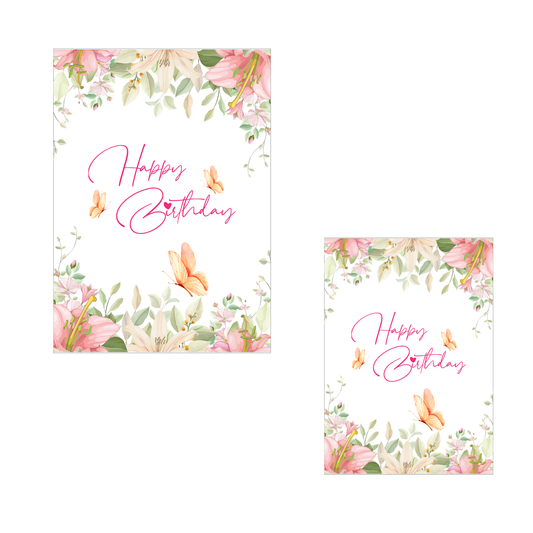 Butterfly Lilies Birthday Greeting Card 2pc