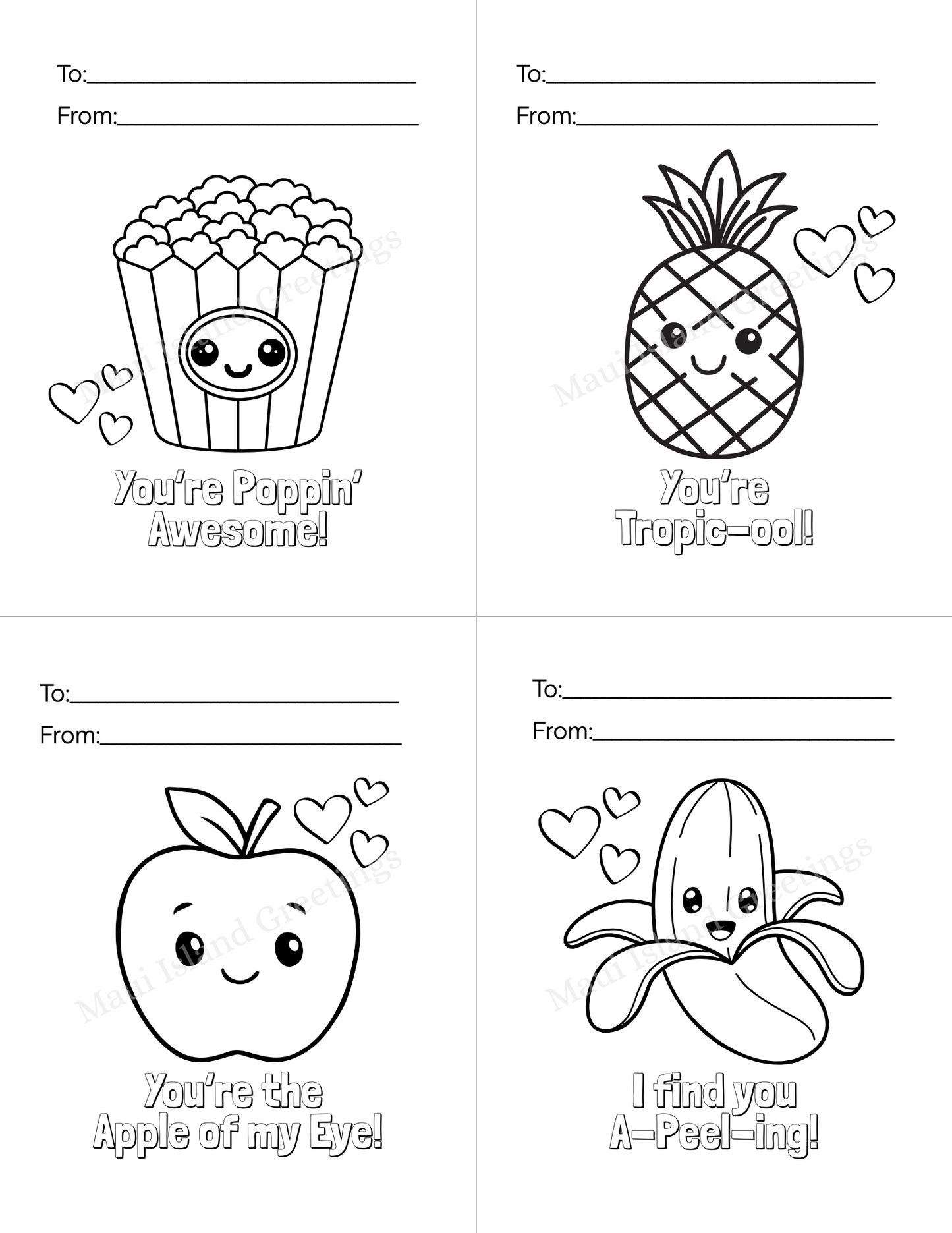 Color-Your-Own Kawaii Valentine Cards
