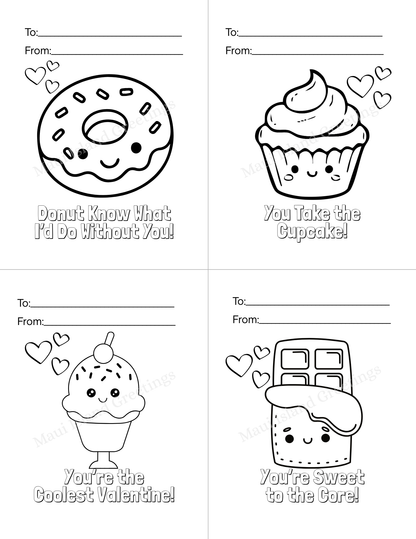Color-Your-Own Kawaii Valentine Cards