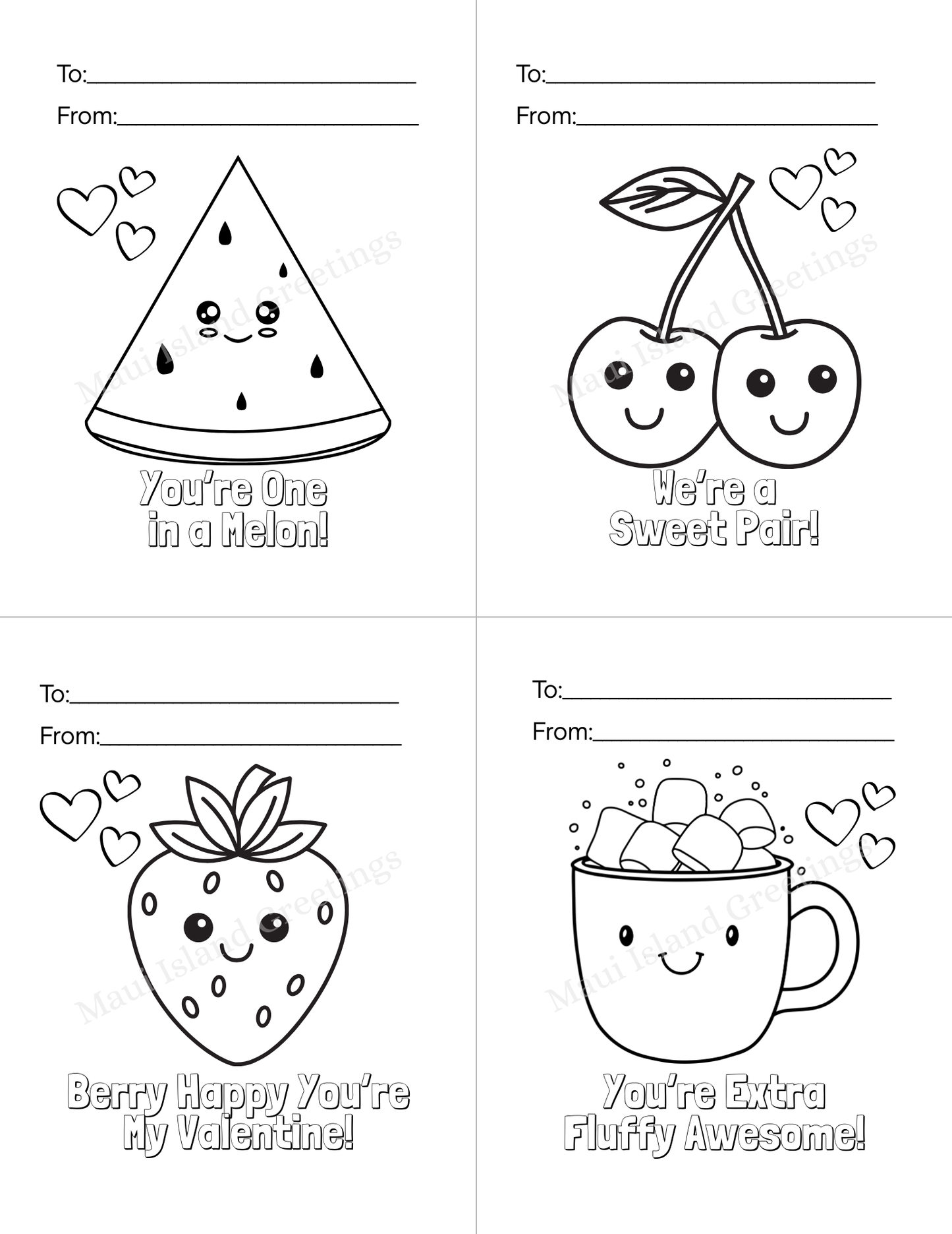 Color-Your-Own Kawaii Valentine Cards