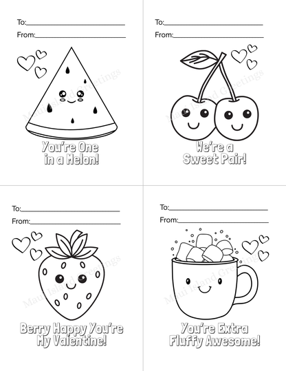 Color-Your-Own Kawaii Valentine Cards