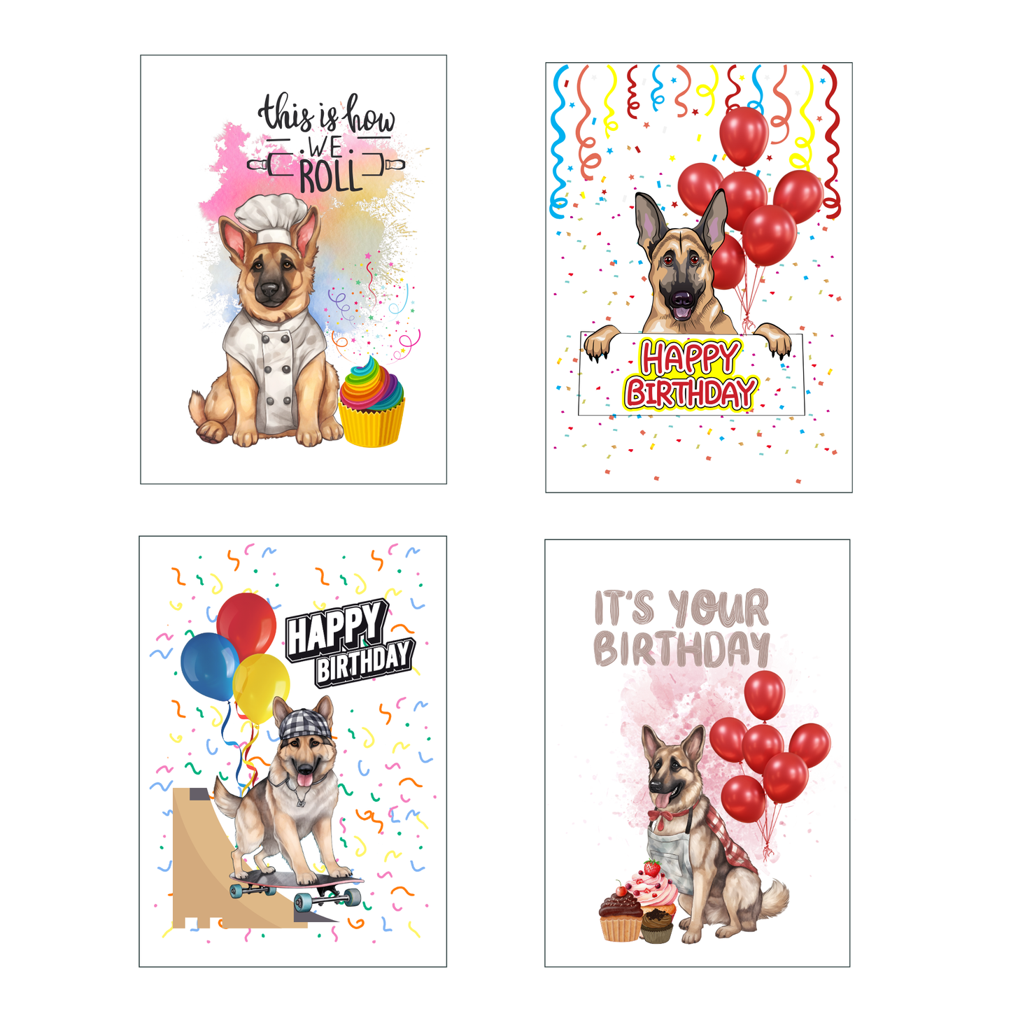 German Shepherd Birthday Vibes Card Set
