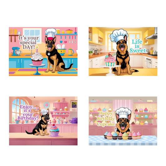 Sweet Shop German Shepherd Birthday Greeting Card Set