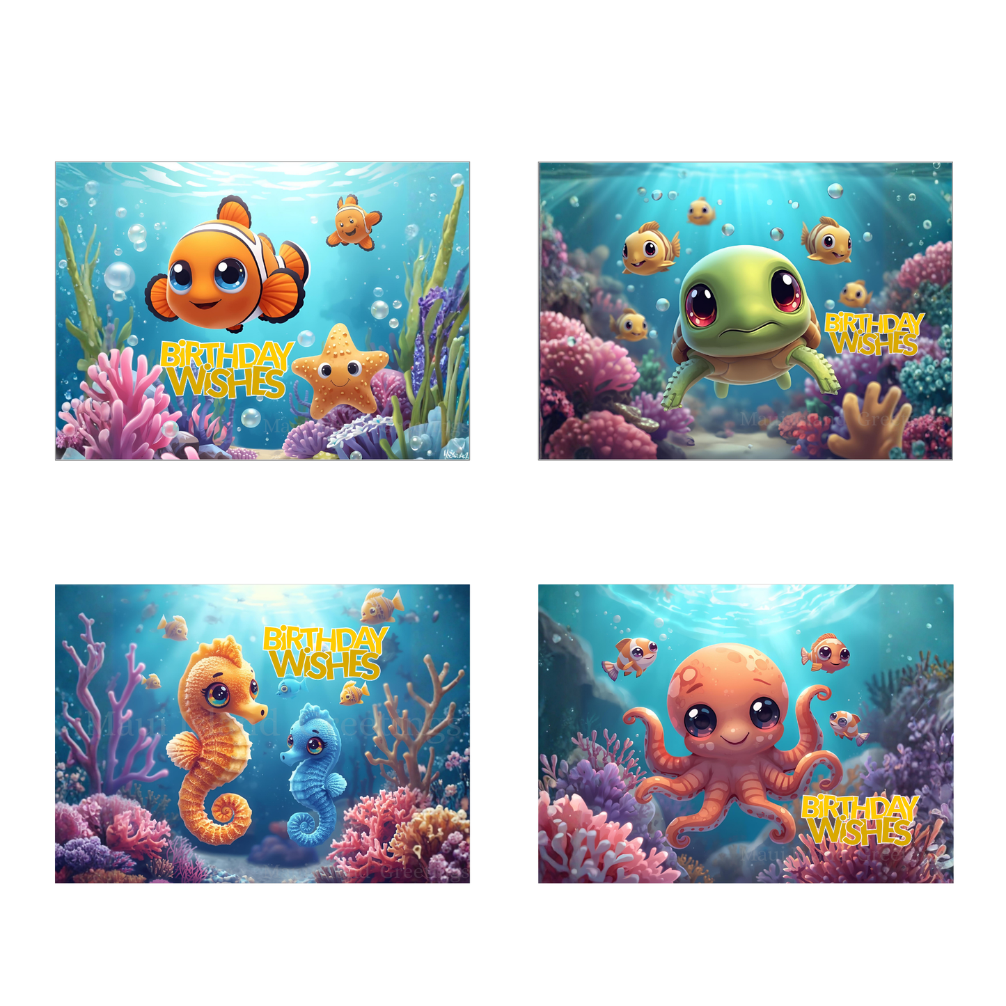 Kawaii Ocean Friends Birthday Card Set