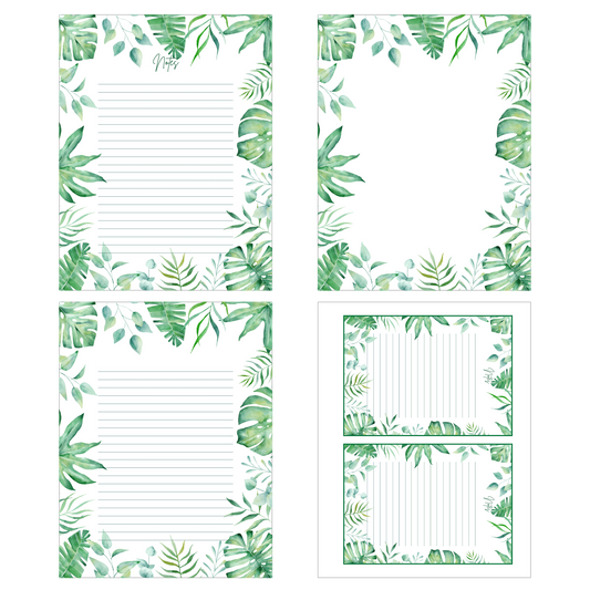 Lush Green Tropical Leaves Stationery Set