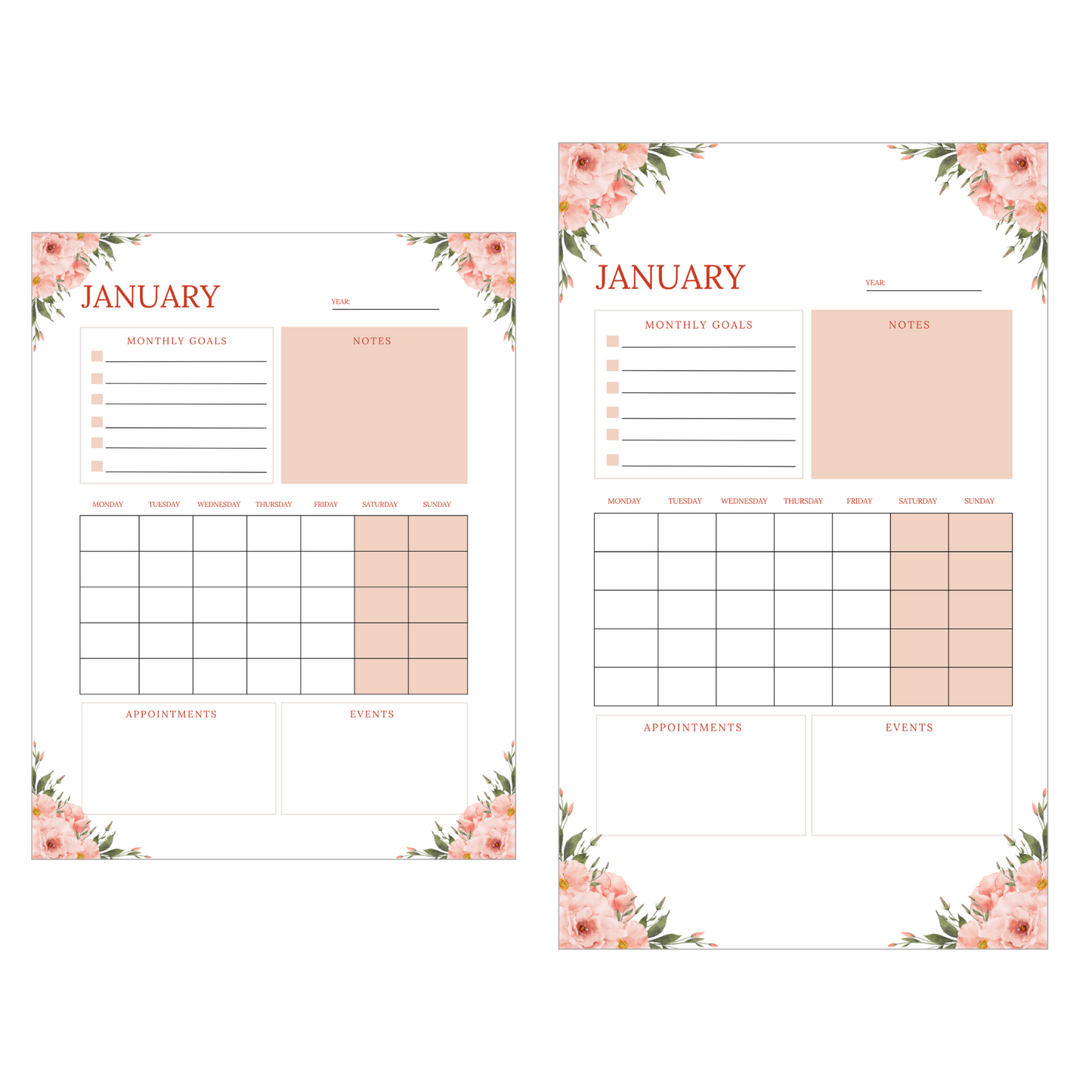 12-Month Goals Calendar Set