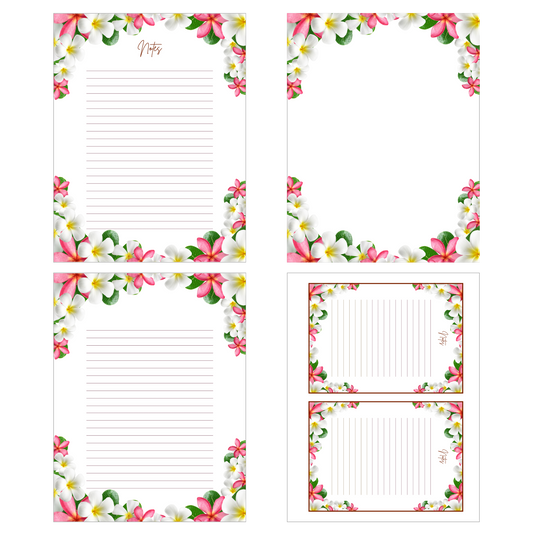 Pink & White Plumeria Stationery Set