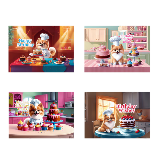 Pastry Pomeranian Birthday Greeting Card Set