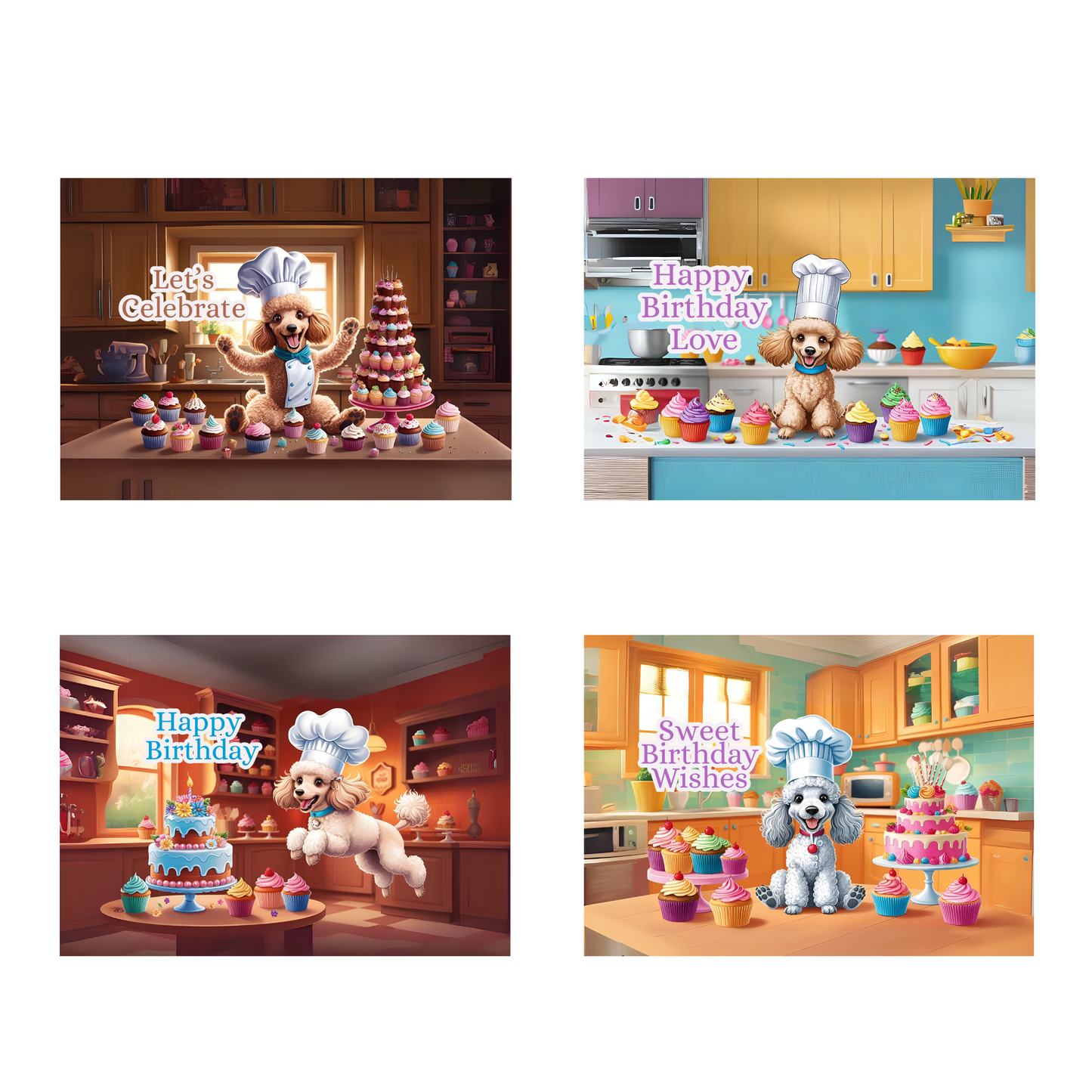 Poodle Pastry Party Birthday Greeting Card Set