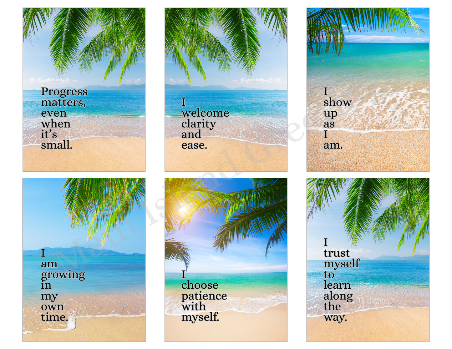 Positive Self-Affirmations – Beach-Inspired Printable Cards