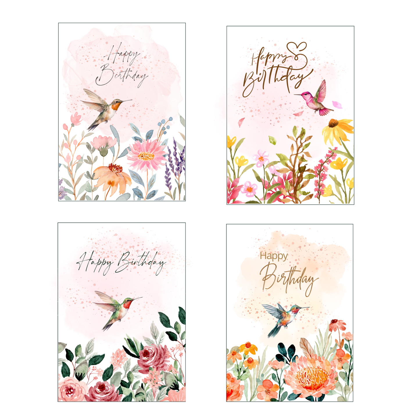 Springtime Hummingbird Birthday Greeting Card Set